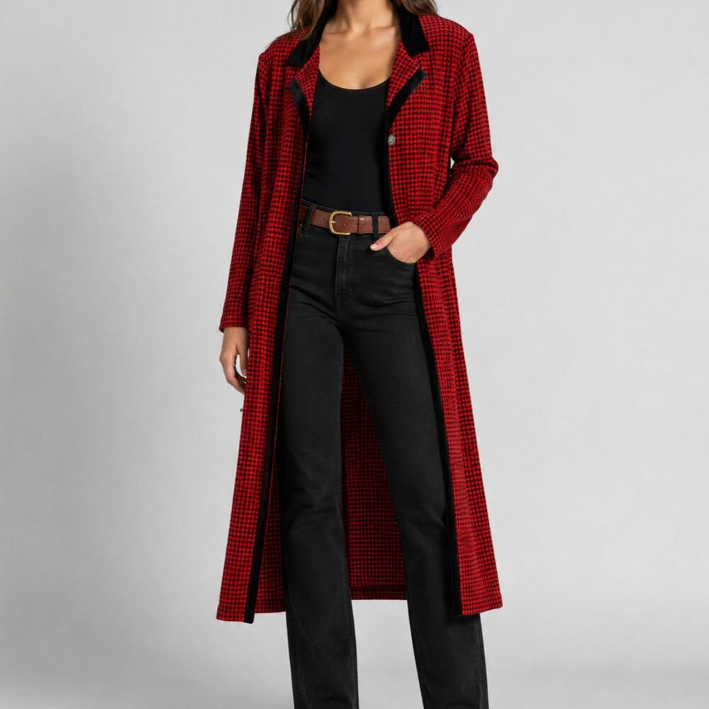 Coldwater Creek Velvet Houndstooth Long Coat Size Large